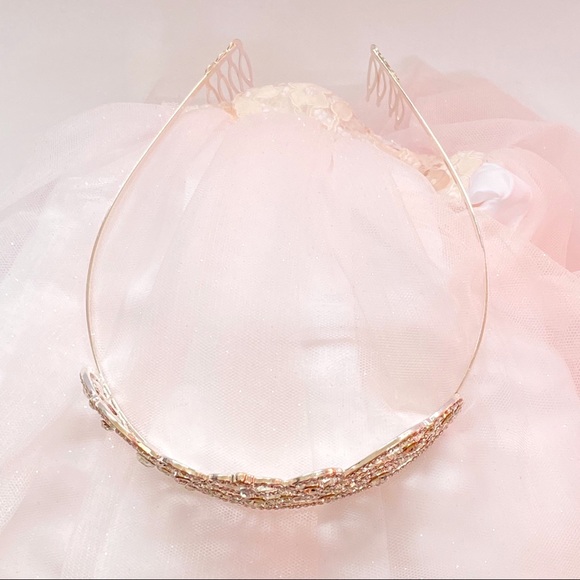 Silver metal white swirl heart rhinestone crystal sparkly tiara hair head crown - Picture 3 of 5